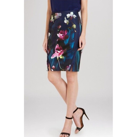 Ted Baker Dresses & Skirts - Ted Baker NEW NWT Grettia Pencil Skirt Blue Floral Orchid Print Women's Size 0-2